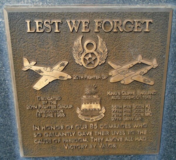 USAF ACADEMY LEST WE FORGET 20TH FIGHTER GROUP MEMORIAL PLAQUE