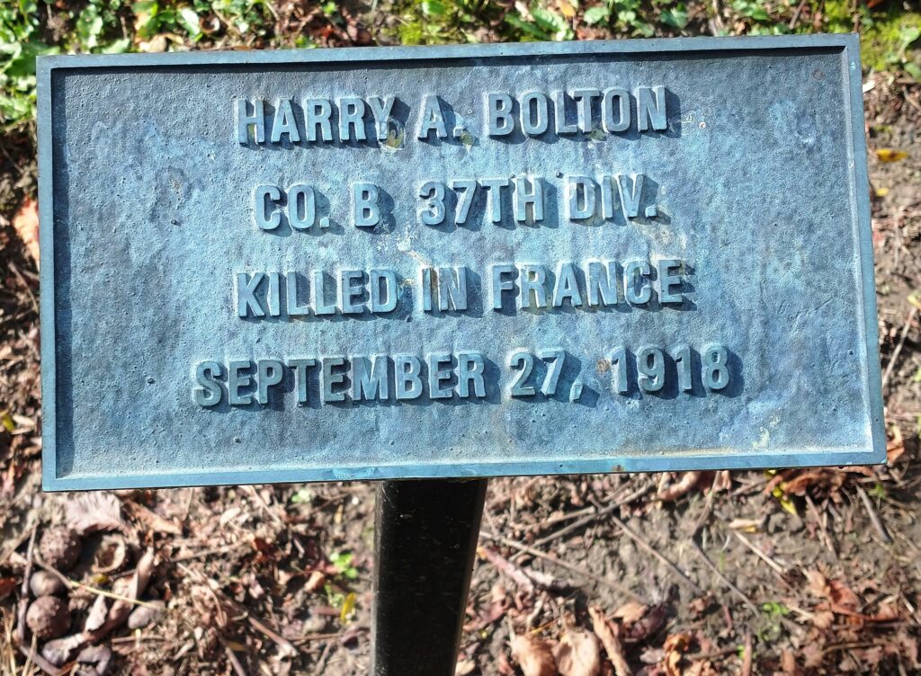 HARRY A. BOLTON WAR MEMORIAL TREE PLAQUE