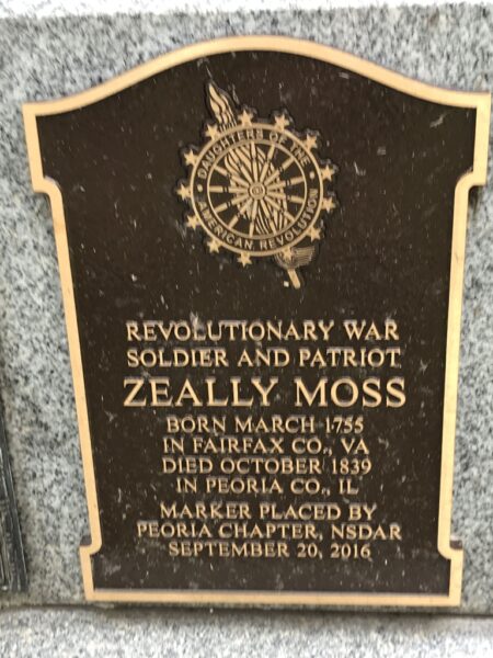 ZEALY MOSS REVOLUTIONARY WAR SOLDIER MEMORIAL PLAQUE REPLACEMENT