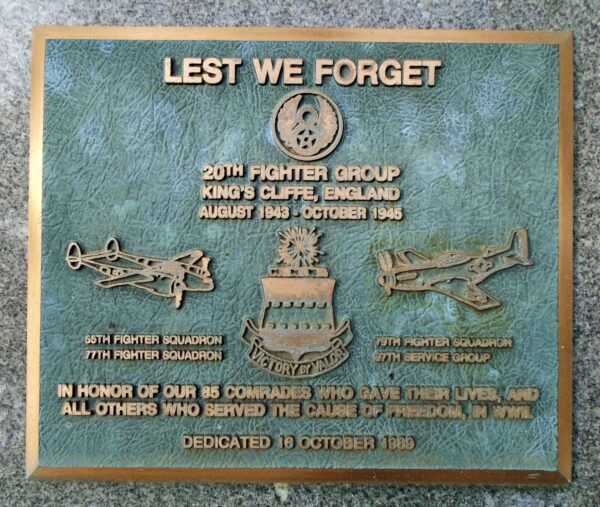 20TH FIGHTER GROUP WAR MEMORIAL PLAQUE