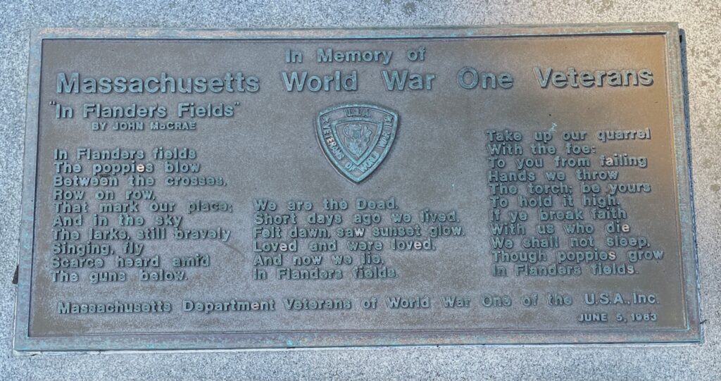 MASSACHUSETTS NATIONAL CEMETERY MASSACHUSETTS WORLD WAR ONE VETERANS MEMORIAL PLAQUE