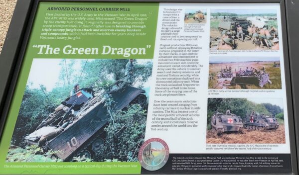 “THE GREEN DRAGON” ARMORED PERSONNEL CARRIER M113 MEMORIAL PLAQUE