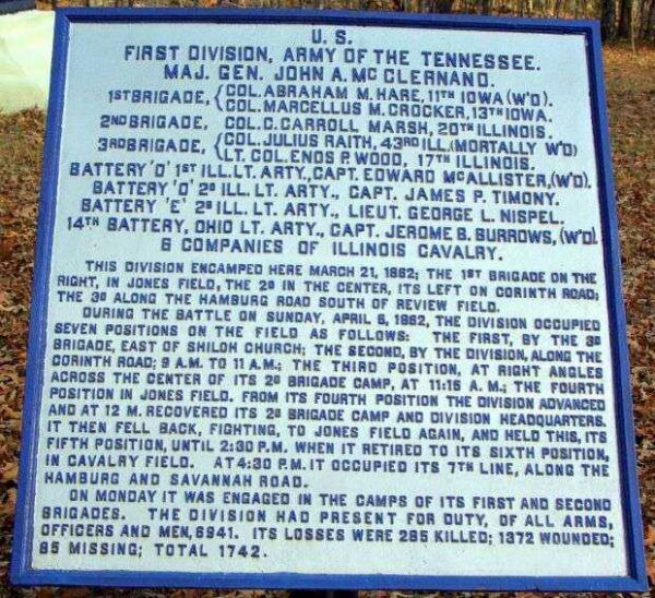 U.S. FIRST DIVISION ARMY OF THE TENNESSEE MEMORIAL PLAQUE