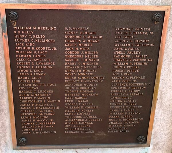 AMERICAN LEGION POST NO. 20 WORLD WAR II MEMORIAL PLAQUE D
