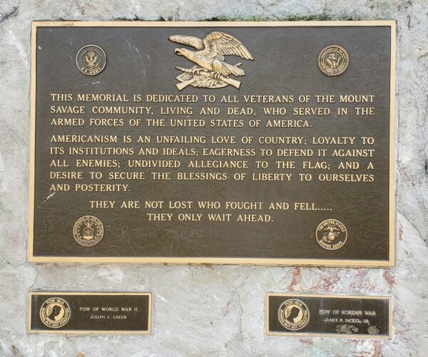 MOUNT SAVAGE ALL VETERANS MEMORIAL PLAQUE A