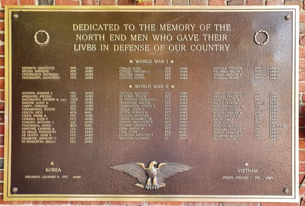 NORTH END WAR VETERANS MEMORIAL PLAQUE