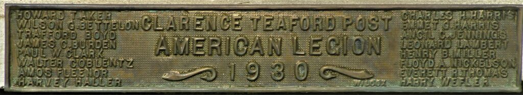 CLARENCE TEAFORD POST AMERICAN LEGION MEMORIAL PLAQUE
