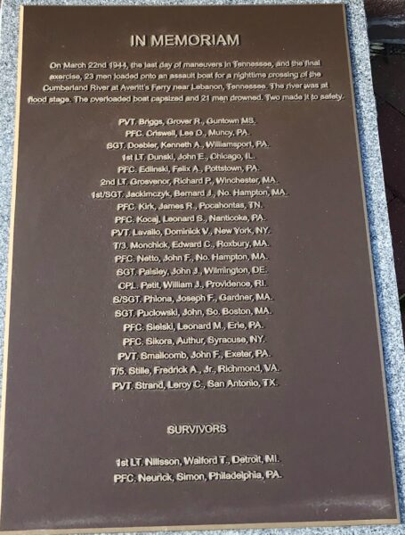 IN MEMORIAM MANEUVERS IN TENNESSEE WAR MEMORIAL PLAQUE