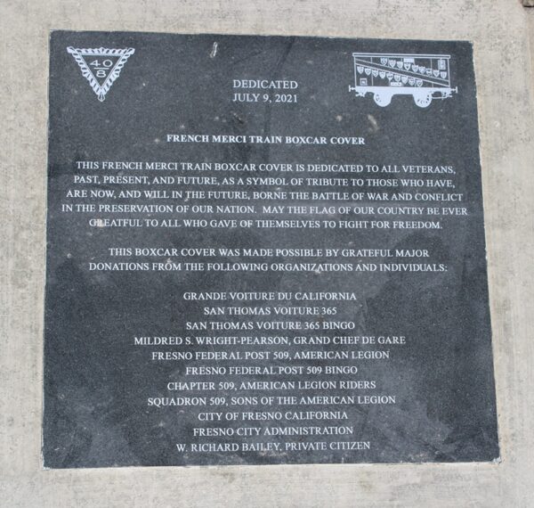 FRENCH MERCI TRAIN BOXCAR COVER MEMORIAL PLAQUE