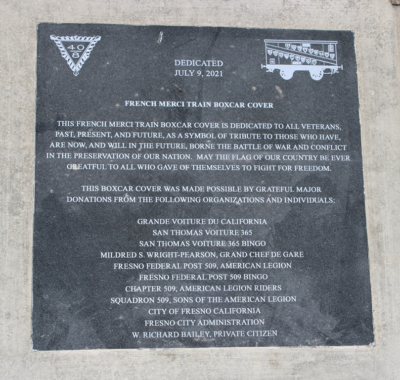 FRENCH MERCI TRAIN BOXCAR COVER MEMORIAL PLAQUE