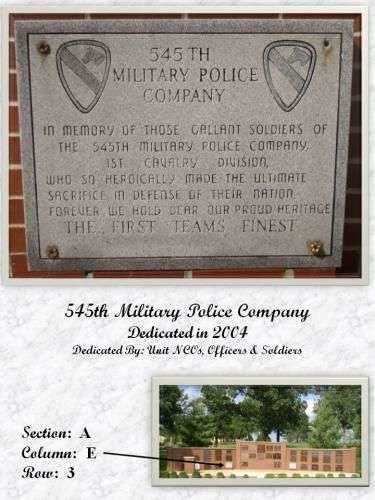 545TH MILITARY POLICE COMPANY MEMORIAL PLAQUE