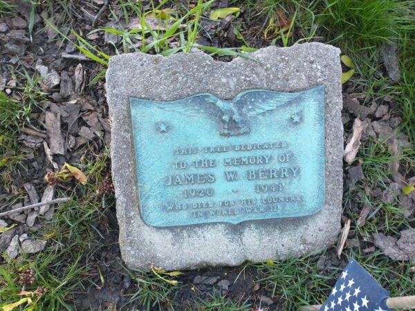 JAMES W. BERRY WAR MEMORIAL TREE PLAQUE