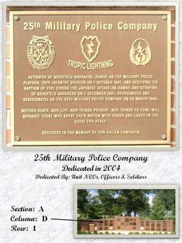 25TH MILITARY POLICE COMPANY MEMORIAL PLAQUE