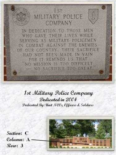 1ST MILITARY POLICE COMPANY MEMORIAL PLAQUE