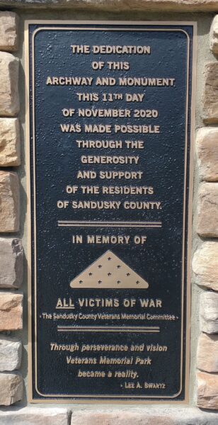 SANDUSKY COUNTY MEMORIAL PARK PLAQUE