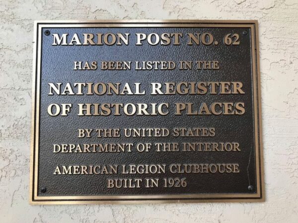 MARION POST NO. 62 WAR MEMORIAL BUILDING PLAQUE