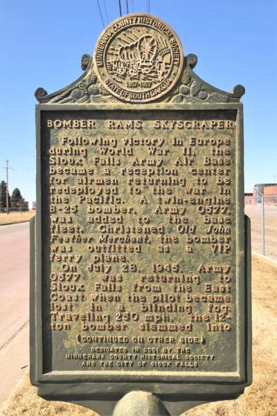 BOMBER RAMS SKYSCRAPER WAR MEMORIAL FRONT