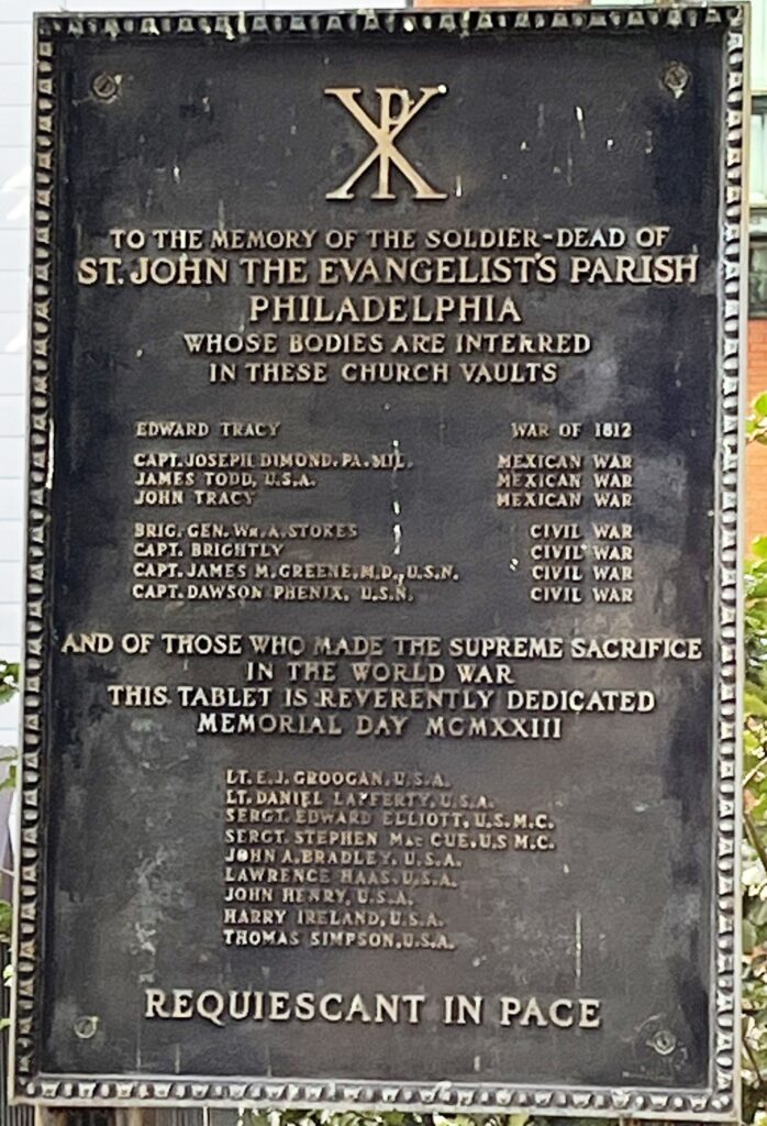 VETERANS BURIED AT ST. JOHN THE EVANGELIST’S PARISH MEMORIAL PLAQUE