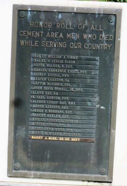 CEMENT AREA VETERANS MEMORIAL AND PEACE GARDEN PLAQUE B