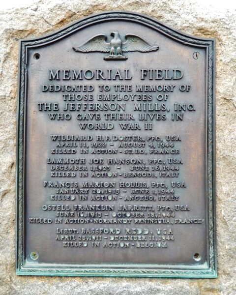 JEFFERSON MILLS MEMORIAL FIELD PLAQUE