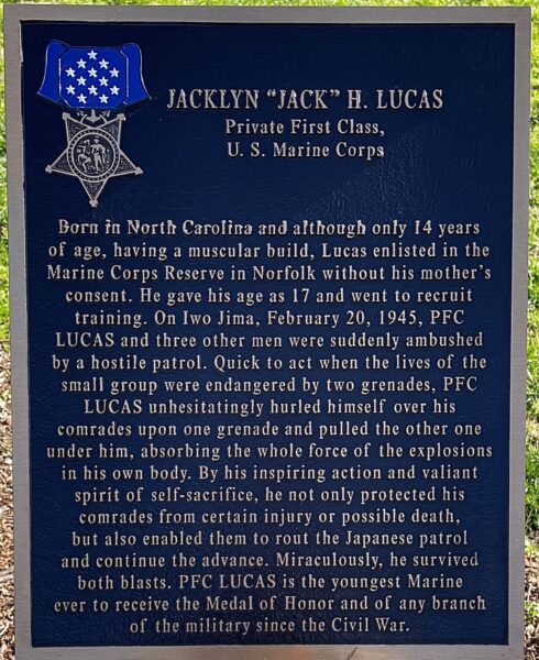 JACKLY “JACK” H. LUCAS MEDAL OF HONOR WAR MEMORIAL PLAQUE