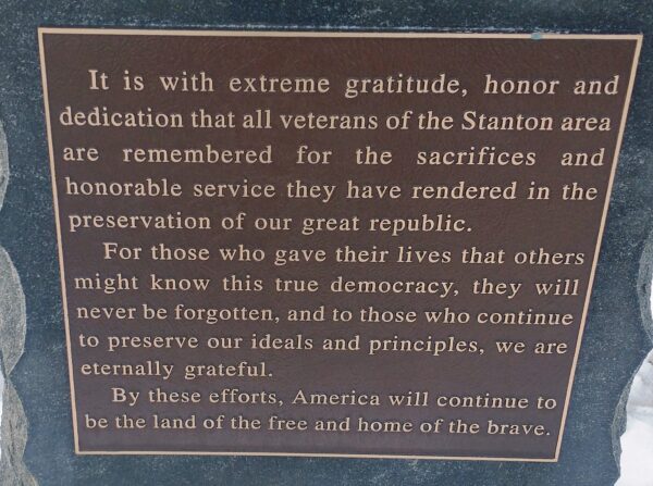 STANTON ALL VETERANS MEMORIAL PLAQUE