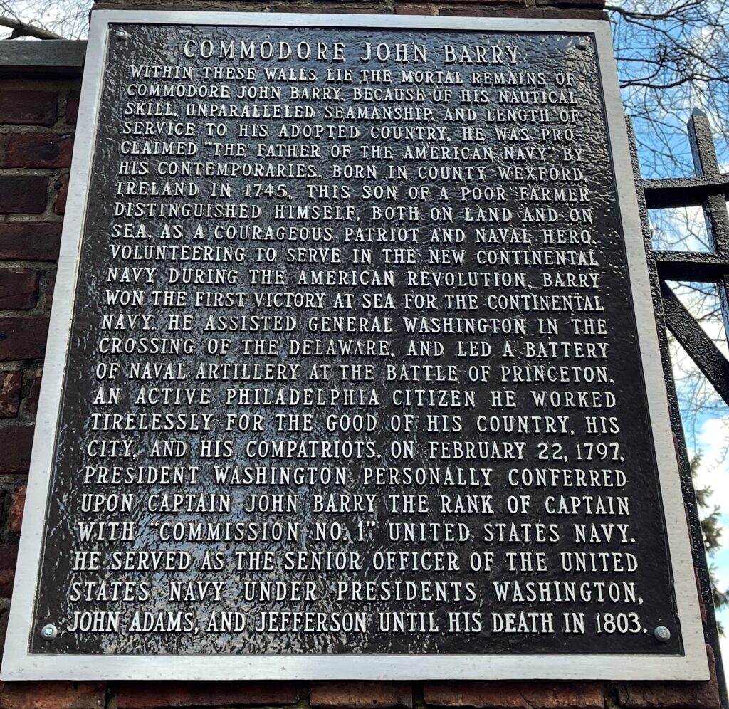 COMMODORE JOHN BARRY MORTAL REMAINS MEMORIAL PLAQUE
