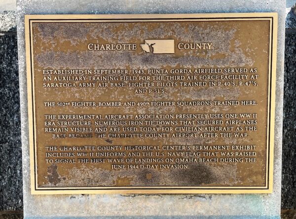 CHARLOTTE COUNTY FLORIDA WORLD WAR II MEMORIAL PLAQUE