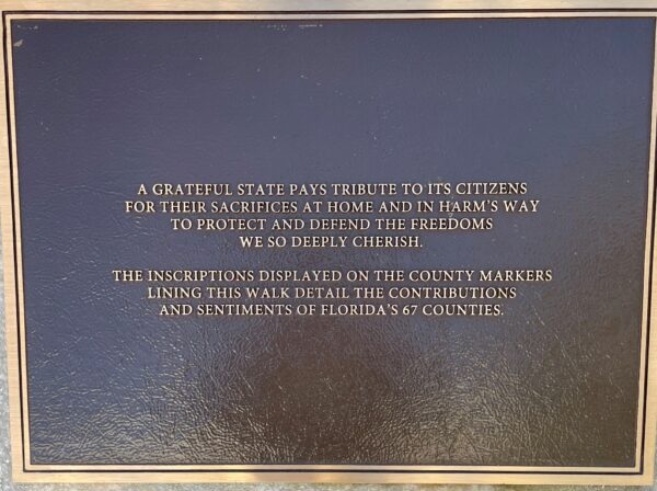 FLORIDA STATE WORLD WAR II MEMORIAL PLAQUE