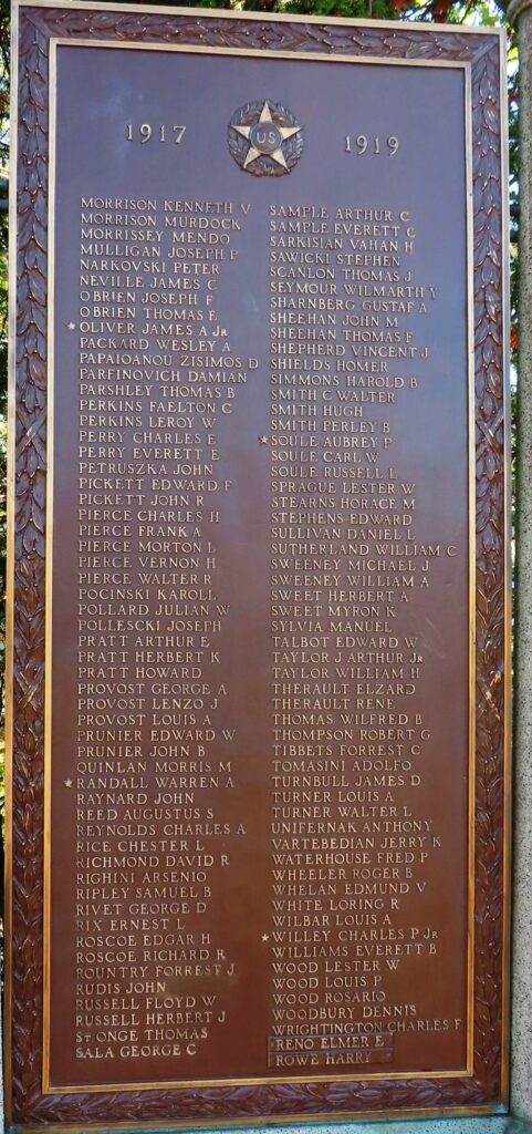 BRIDGEWATER, MA  WORLD WAR I MEMORIAL PLAQUE C