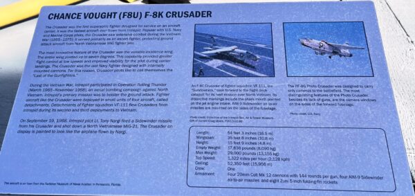 CHANCE VOUGHT (F8U) F-8K CRUSADER MEMORIAL AIRCRAFT PLAQUE