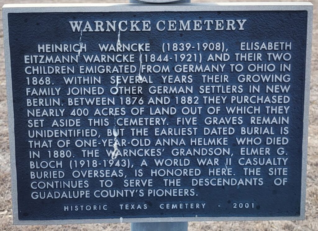 WARNCKE CEMETERY WAR MEMORIAL PLAQUE