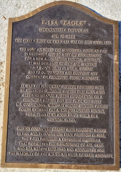 F-15A “EAGLE” MCDONNELL DOUGLAS MEMORIAL AIRCRAFT PLAQUE