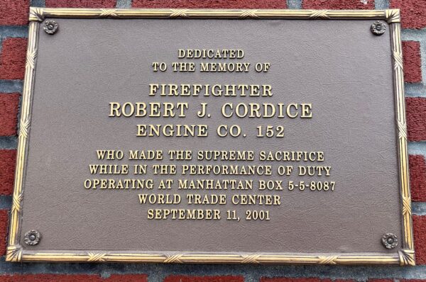 FIREFIGHTER ROBERT J. CORDICE MEMORIAL PLAQUE