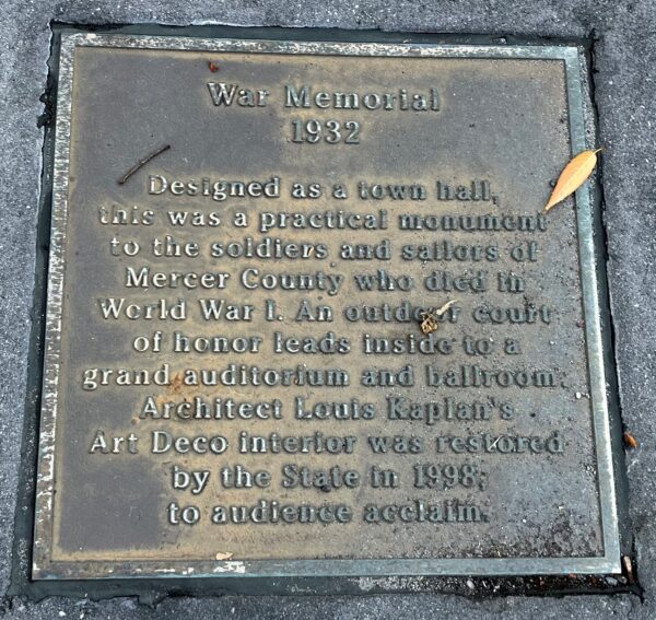 MERCER COUNTY WORLD WAR I MEMORIAL PLAQUE