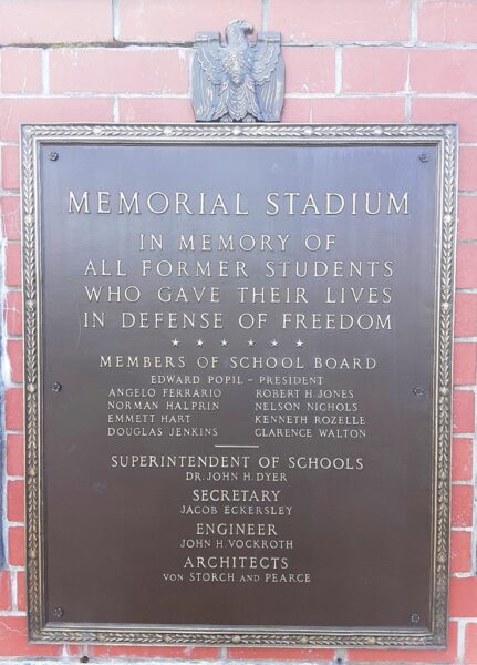 SCRANTON SCHOOL DISTRICT MEMORIAL STADIUM PLAQUE