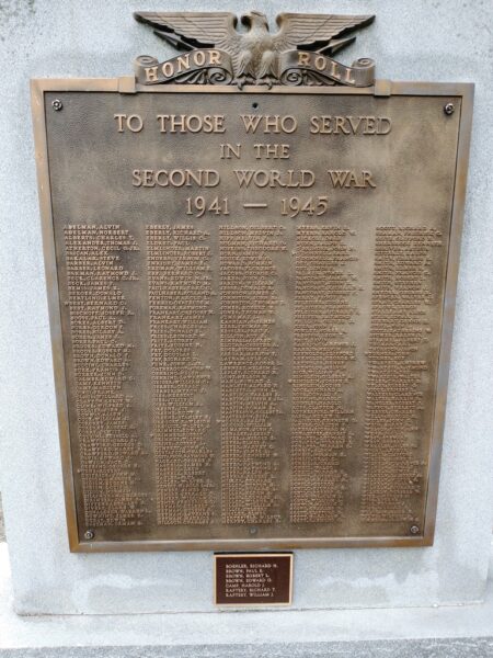 MONROEVILLE SECOND WORLD WAR HONOR ROLL MEMORIAL PLAQUE
