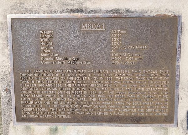 FORT KNOX M60A1 TANK MEMORIAL PLAQUE