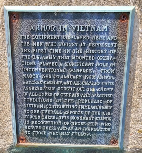 ARMOR IN VIETNAM WAR MEMORIAL PLAQUE A