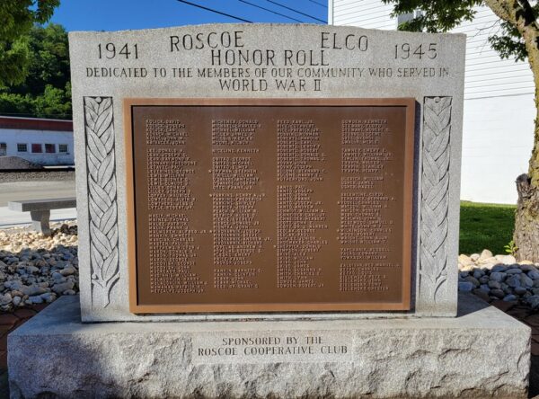ROSCIE ELCO WORLD WAR II HONOR ROLL MEMORIAL PLAQUE