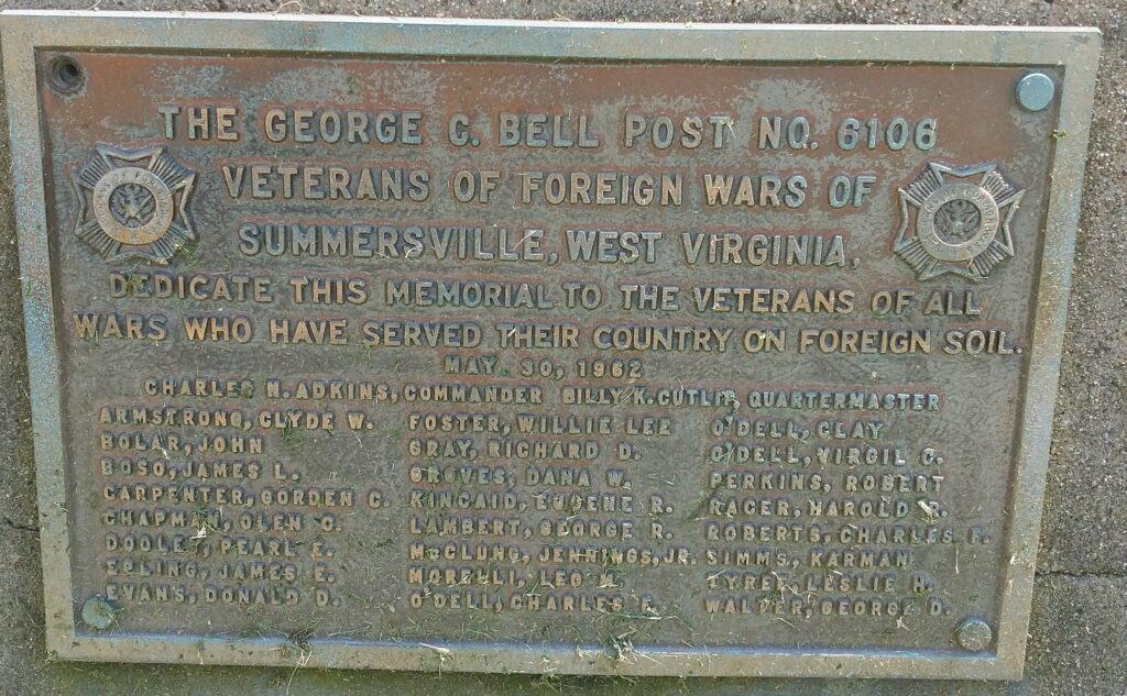 THE GEORGE C. BELL POST NO. 6106 WAR MEMORIAL PLAQUE