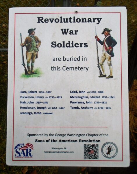 REVOLUTIONARY WAR SOLDIERS BURIED IN PURVIANCE CEMETERY MEMORIAL PLAQUE