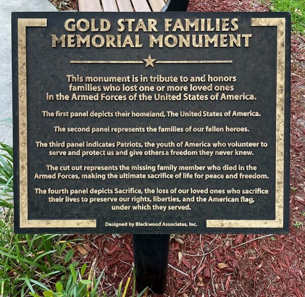 PORT ST. LUCIE GOLD STAR FAMILIES MEMORIAL MONUMENT PLAQUE