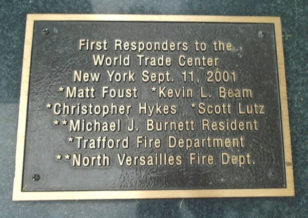 TRAFFORD FIRST RESPONDERS SEPT. 11, 2001 MEMORIAL PLAQUE