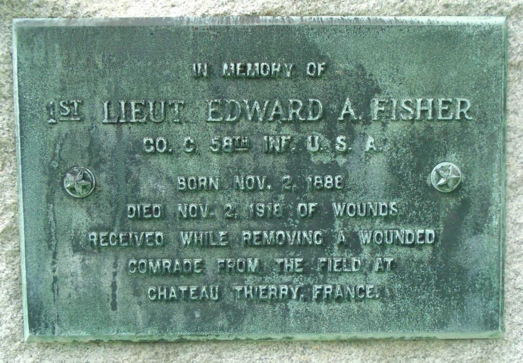 1ST LIEUT. EDWARD A. FISHER WAR MEMORIAL PLAQUE
