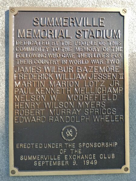 SUMMERVILLE MEMORIAL STADIUM PLAQUE