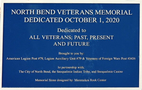 NORTH BEND VETERANS MEMORIAL PLAQUE