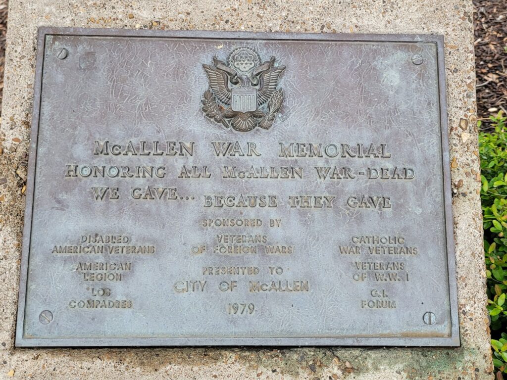 MCALLEN WAR MEMORIAL PLAQUE