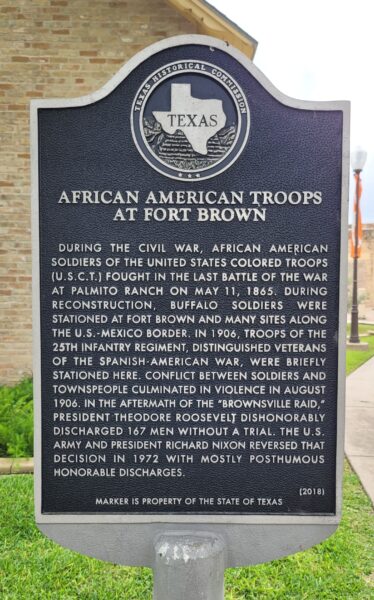 AFRICAN AMERICAN TROOPS AT FORT BROWN WAR MEMORIAL MARKER