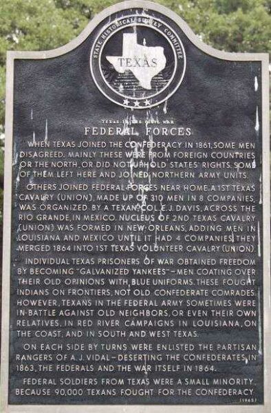 TEXAS FEDERAL FORCES CIVIL WAR MEMORIAL PLAQUE